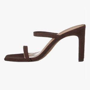 The Drop Women's Avery Square Toe Two Strap High Heeled Sandal Brown